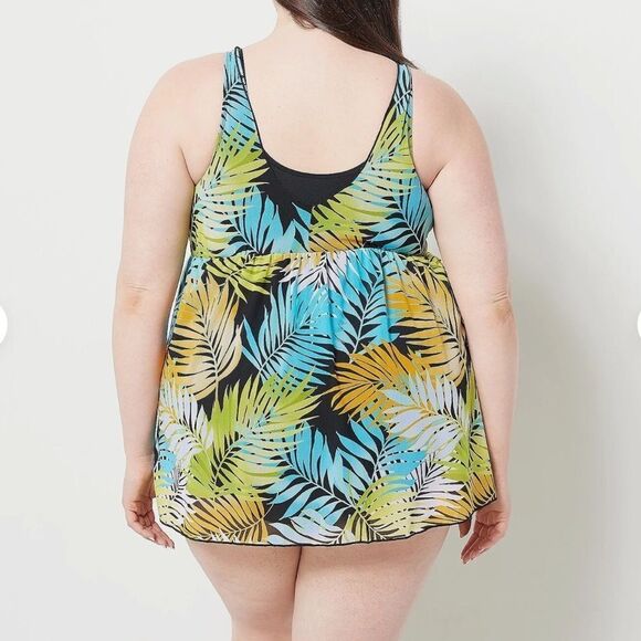 Tropical Leaf Print Denim & Co Beach Swim Dress Sz 8 - Picture 6 of 8
